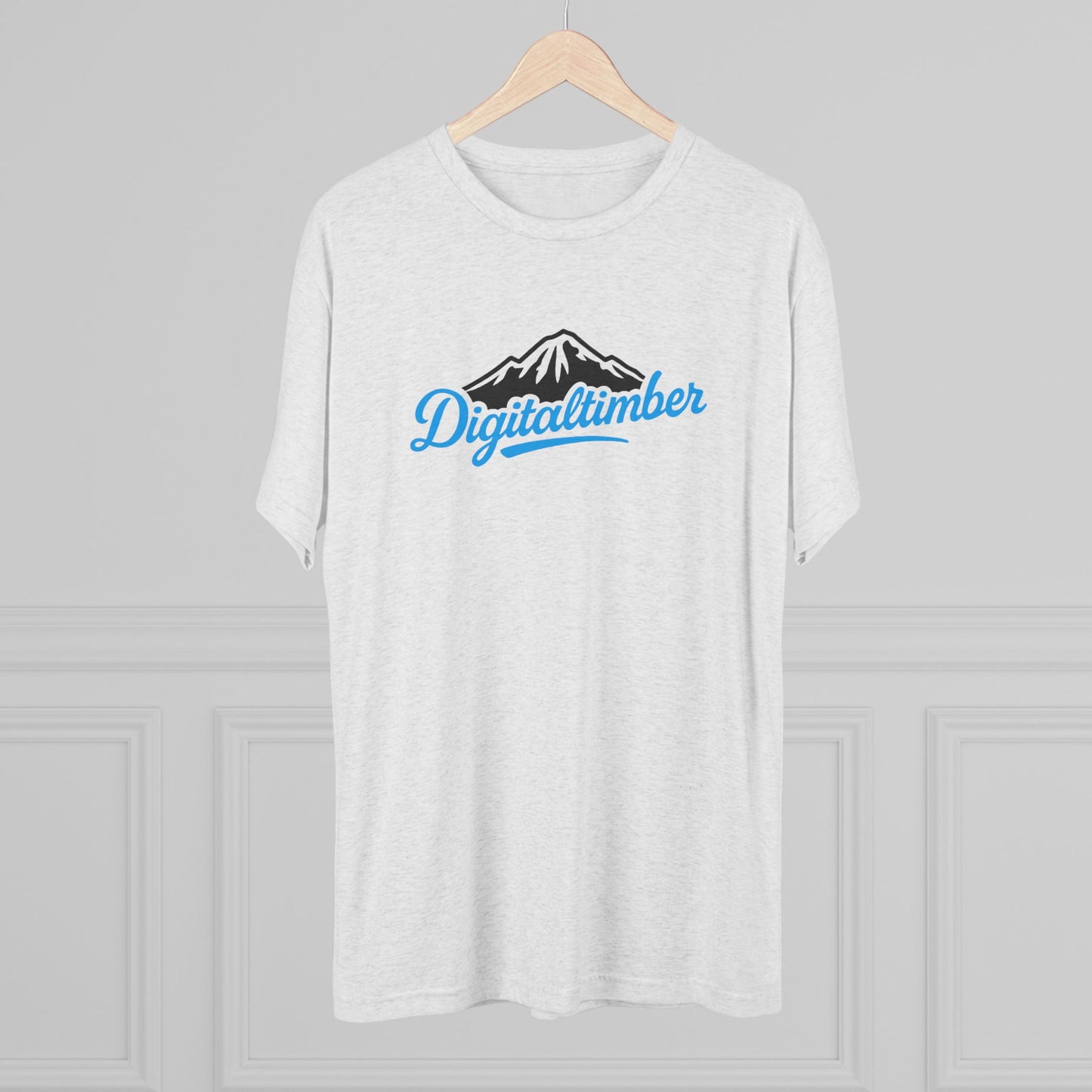 Heather gray t-shirt with bold orange and black DigitalTimber logo centered on front, classic fit