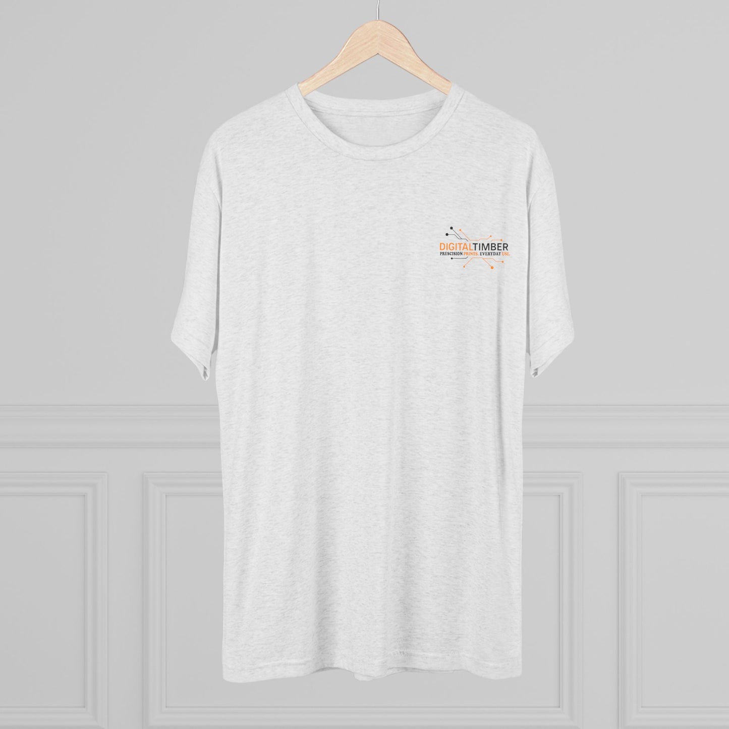 Heather gray t-shirt featuring DT tree circuit logo on back and small chest logo by DigitalTimber