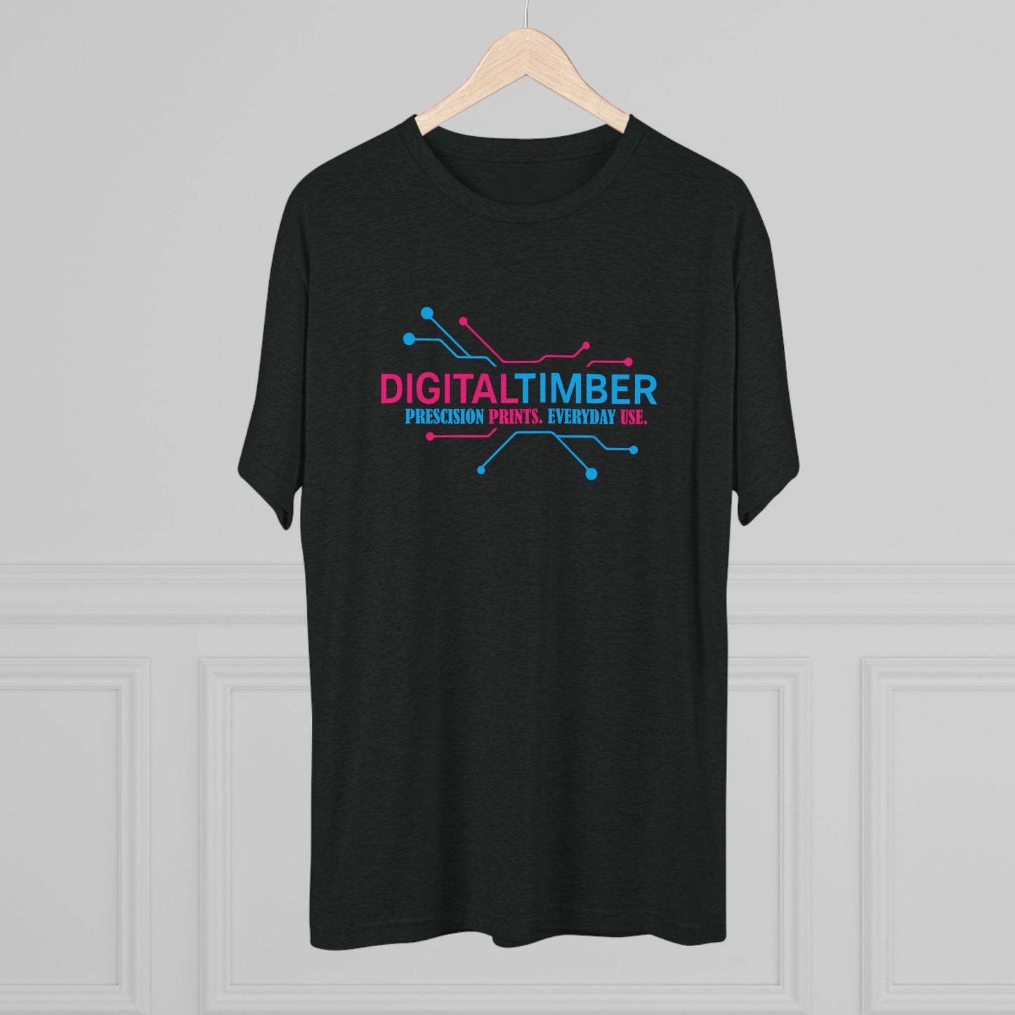 Vintage black t-shirt with crossed tools logo and bold DigitalTimber text, soft tri-blend shop tee