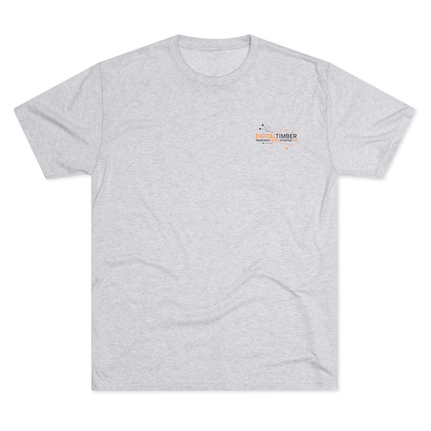 Heather gray t-shirt featuring DT tree circuit logo on back and small chest logo by DigitalTimber