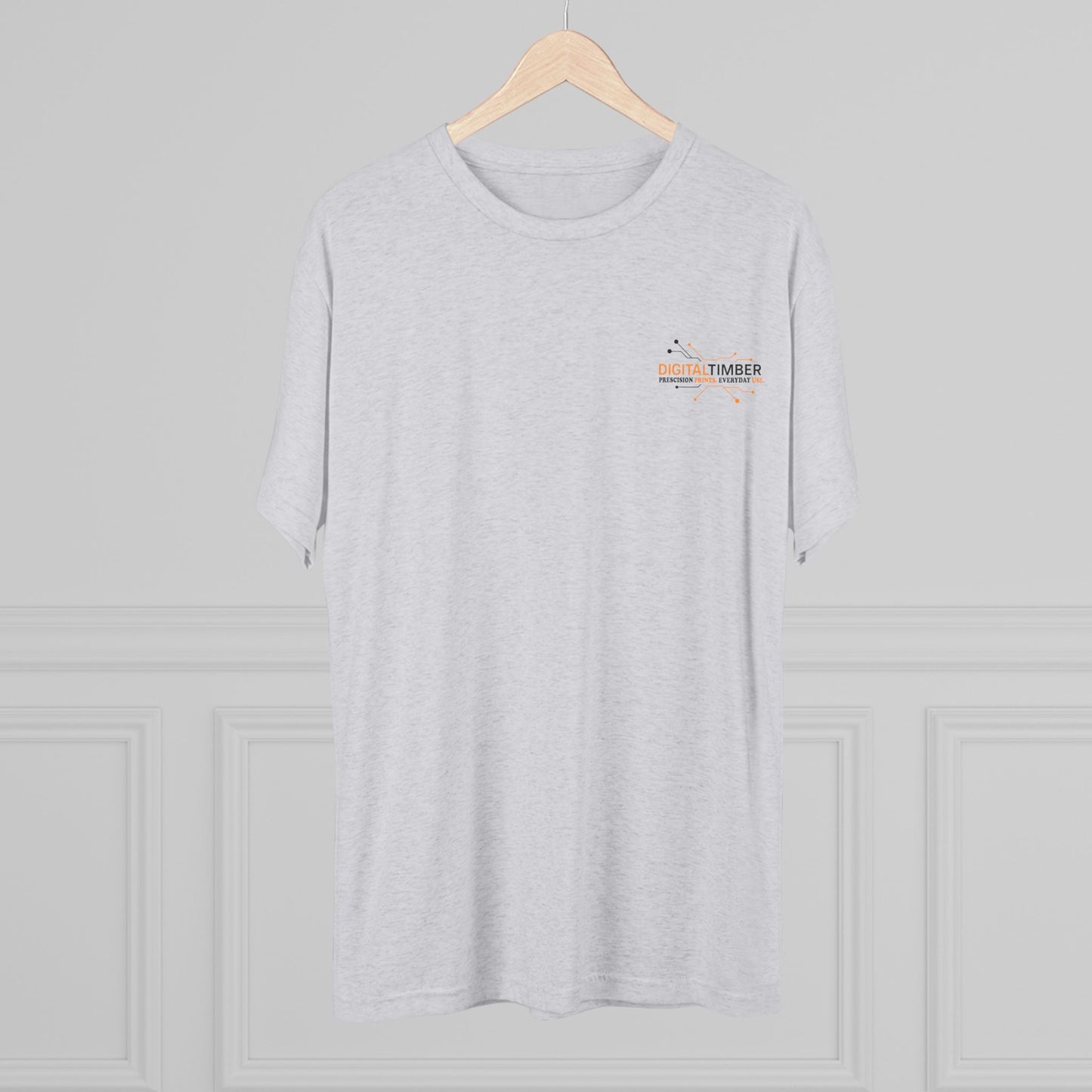 Heather gray t-shirt featuring DT tree circuit logo on back and small chest logo by DigitalTimber