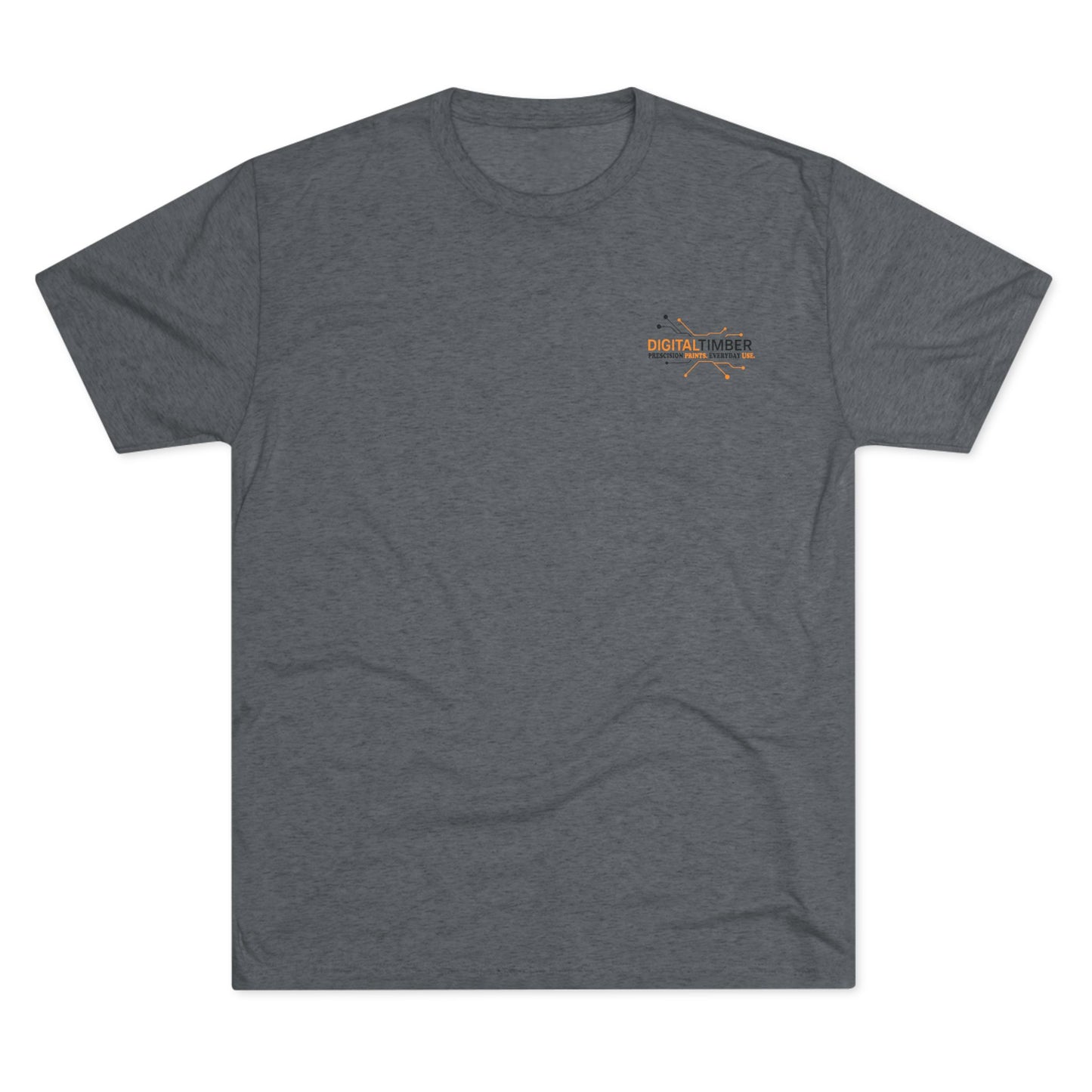 Heather gray t-shirt featuring DT tree circuit logo on back and small chest logo by DigitalTimber