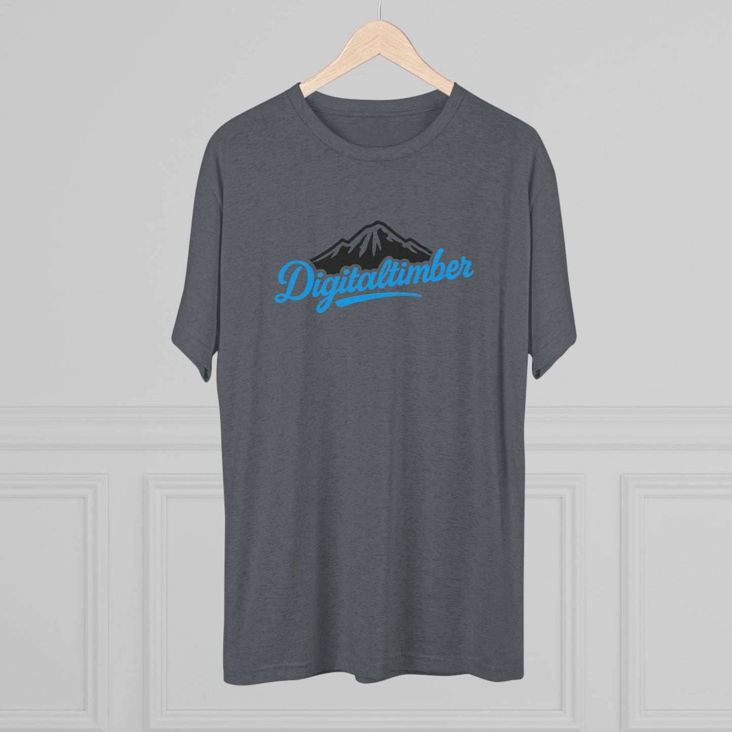 Heather gray t-shirt with bold orange and black DigitalTimber logo centered on front, classic fit