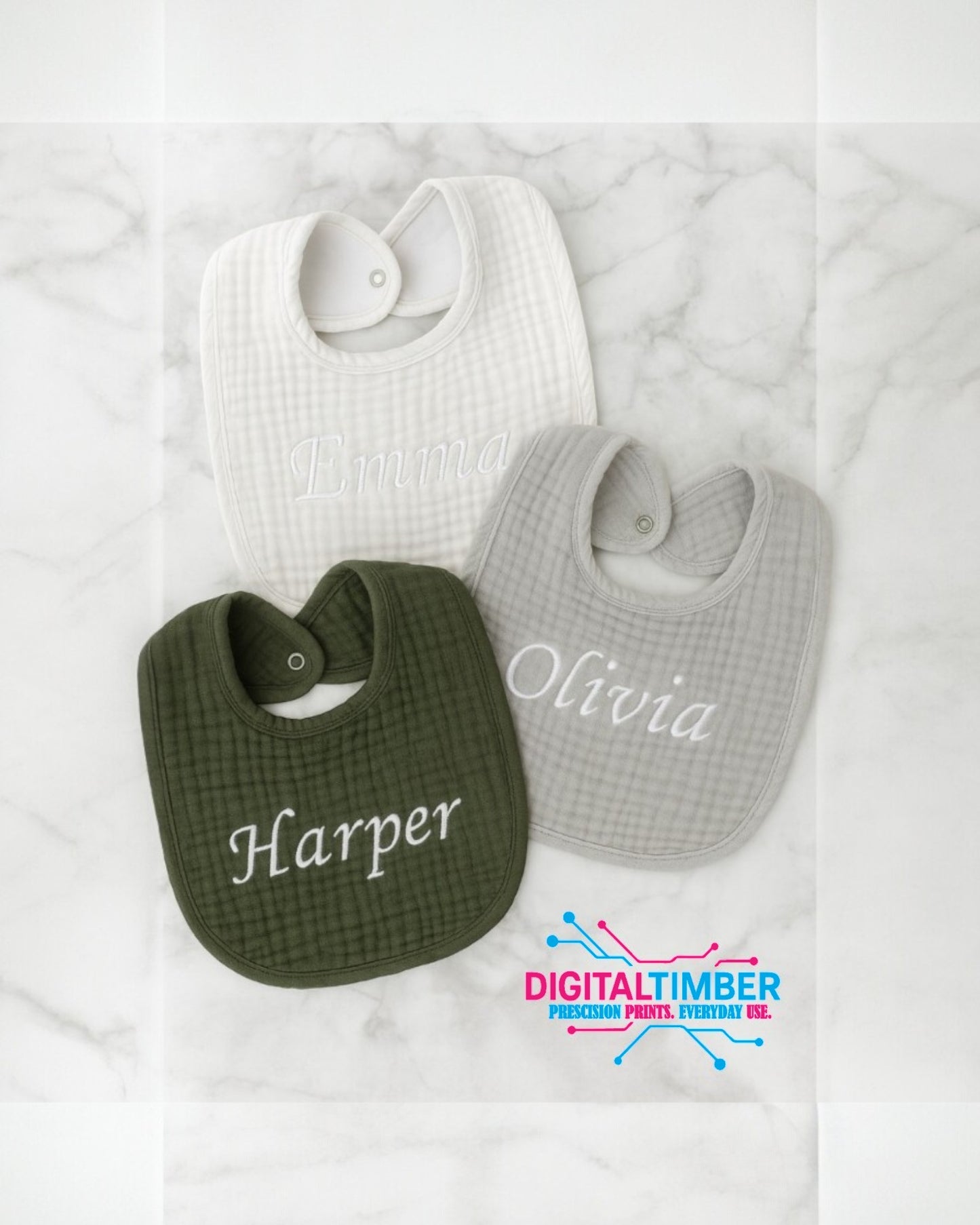 Personalized Baby Bib with Name Embroidery – Soft Muslin & Fleece – Custom Gift for Baby Shower, Newborn, or First Birthday