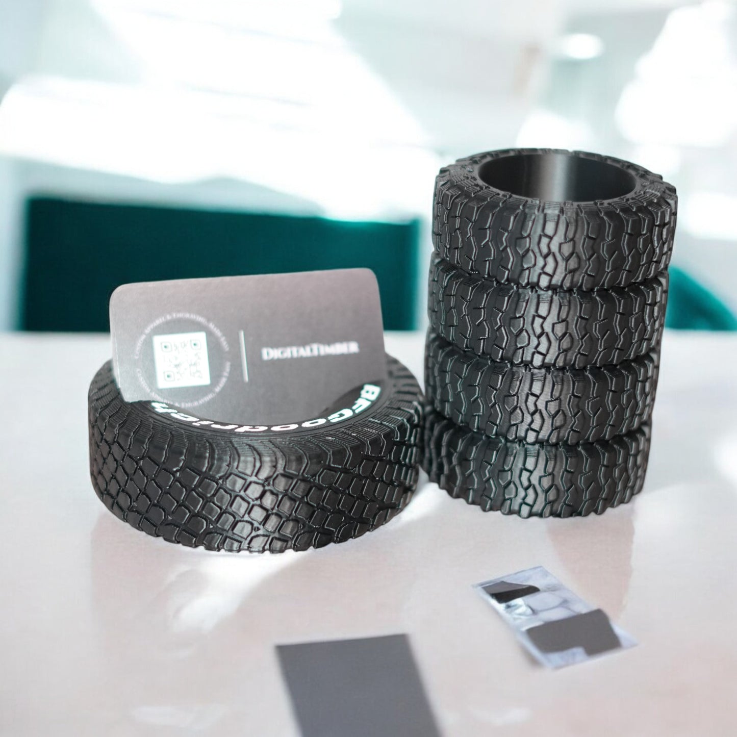Tire Pen Holder & Business Card Display | Off-Road Desk Organizer Gift for Car Enthusiasts