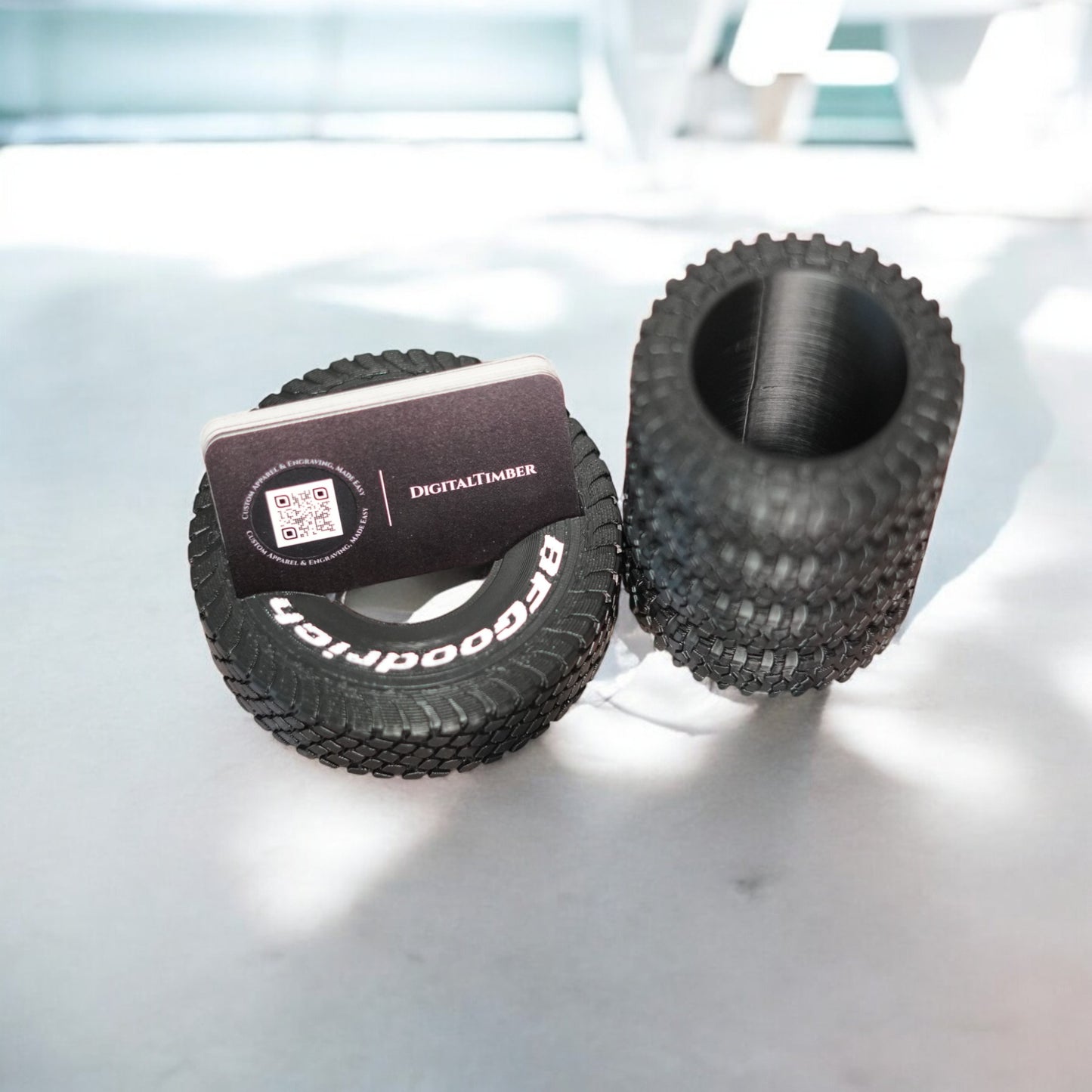 Tire Pen Holder & Business Card Display | Off-Road Desk Organizer Gift for Car Enthusiasts