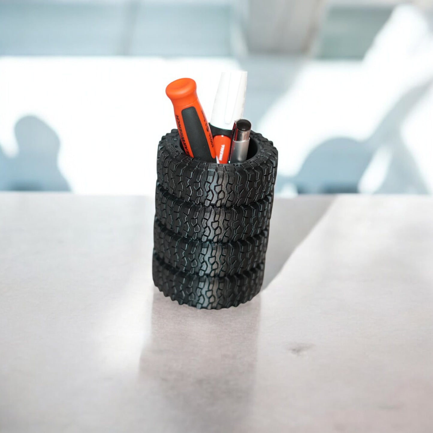 Tire Pen Holder & Business Card Display | Off-Road Desk Organizer Gift for Car Enthusiasts