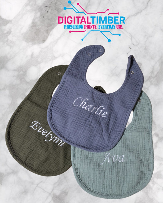 Personalized Baby Bib with Name Embroidery – Soft Muslin & Fleece – Custom Gift for Baby Shower, Newborn, or First Birthday
