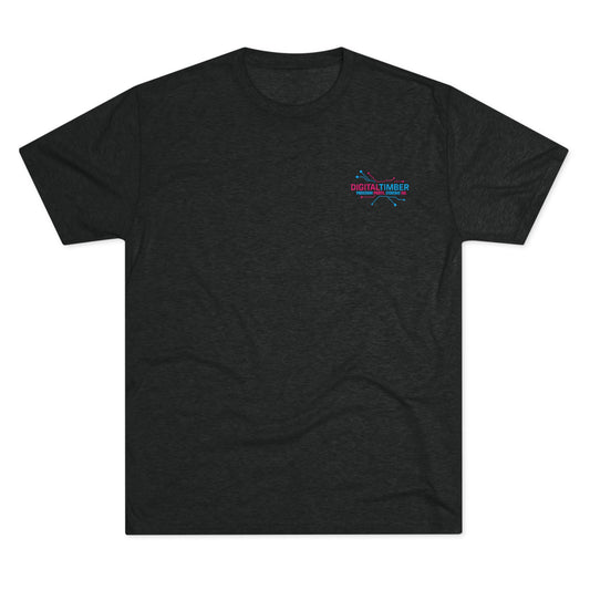 Heather gray t-shirt featuring DT tree circuit logo on back and small chest logo by DigitalTimber