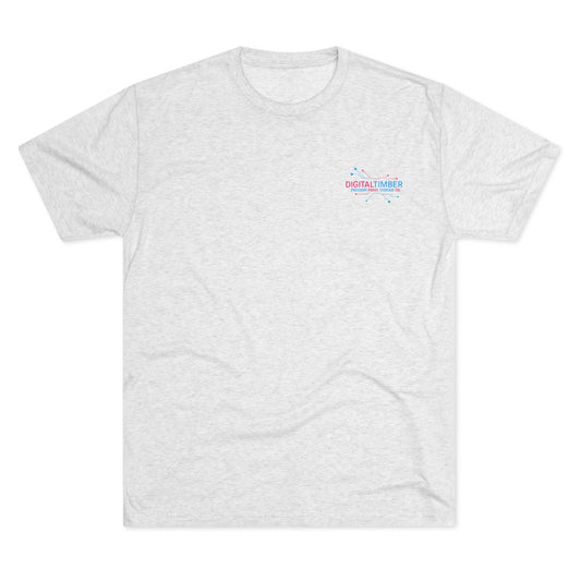 Heather gray t-shirt featuring DT tree circuit logo on back and small chest logo by DigitalTimber