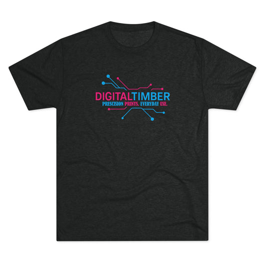 Vintage black t-shirt with crossed tools logo and bold DigitalTimber text, soft tri-blend shop tee