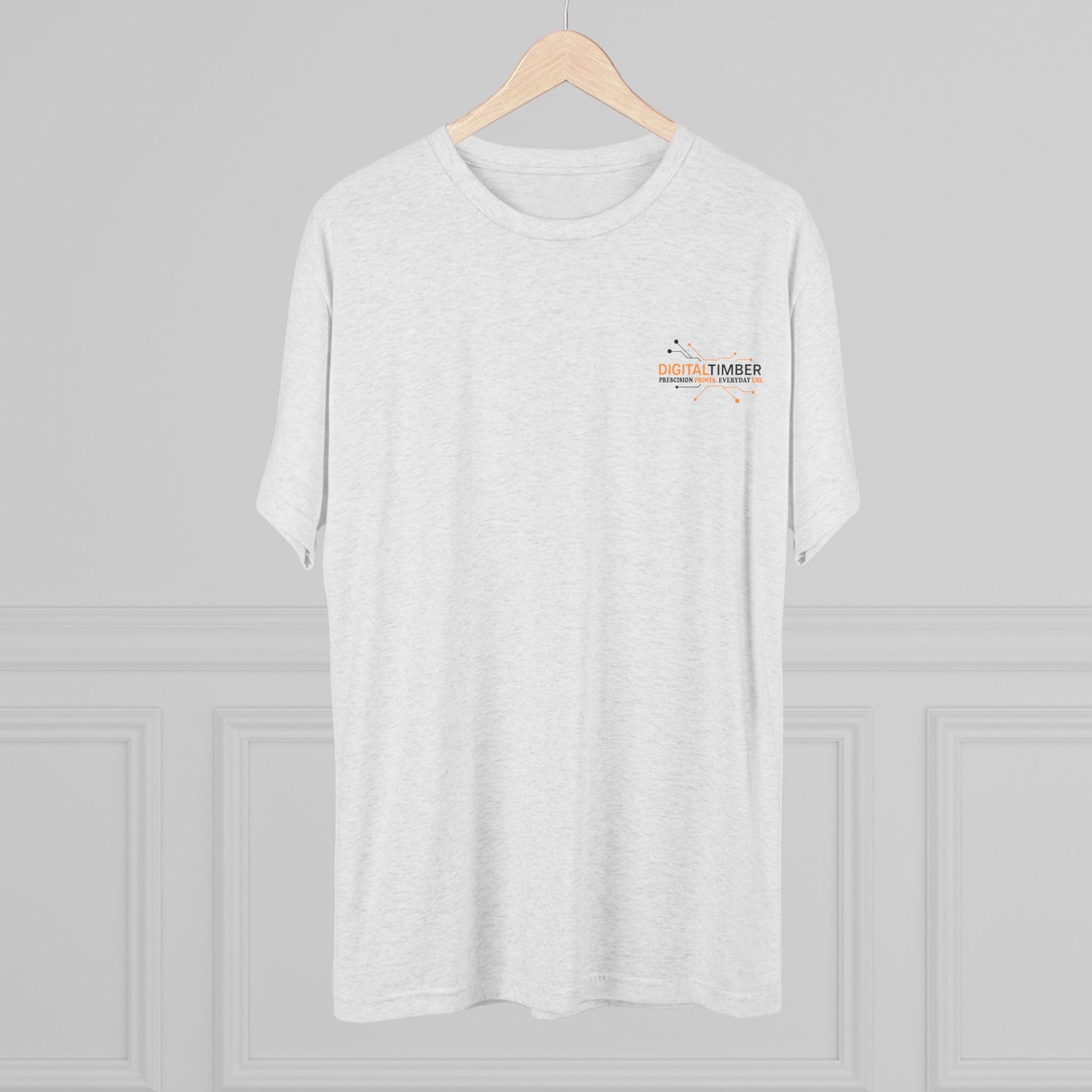 Heather gray t-shirt featuring DT tree circuit logo on back and small chest logo by DigitalTimber