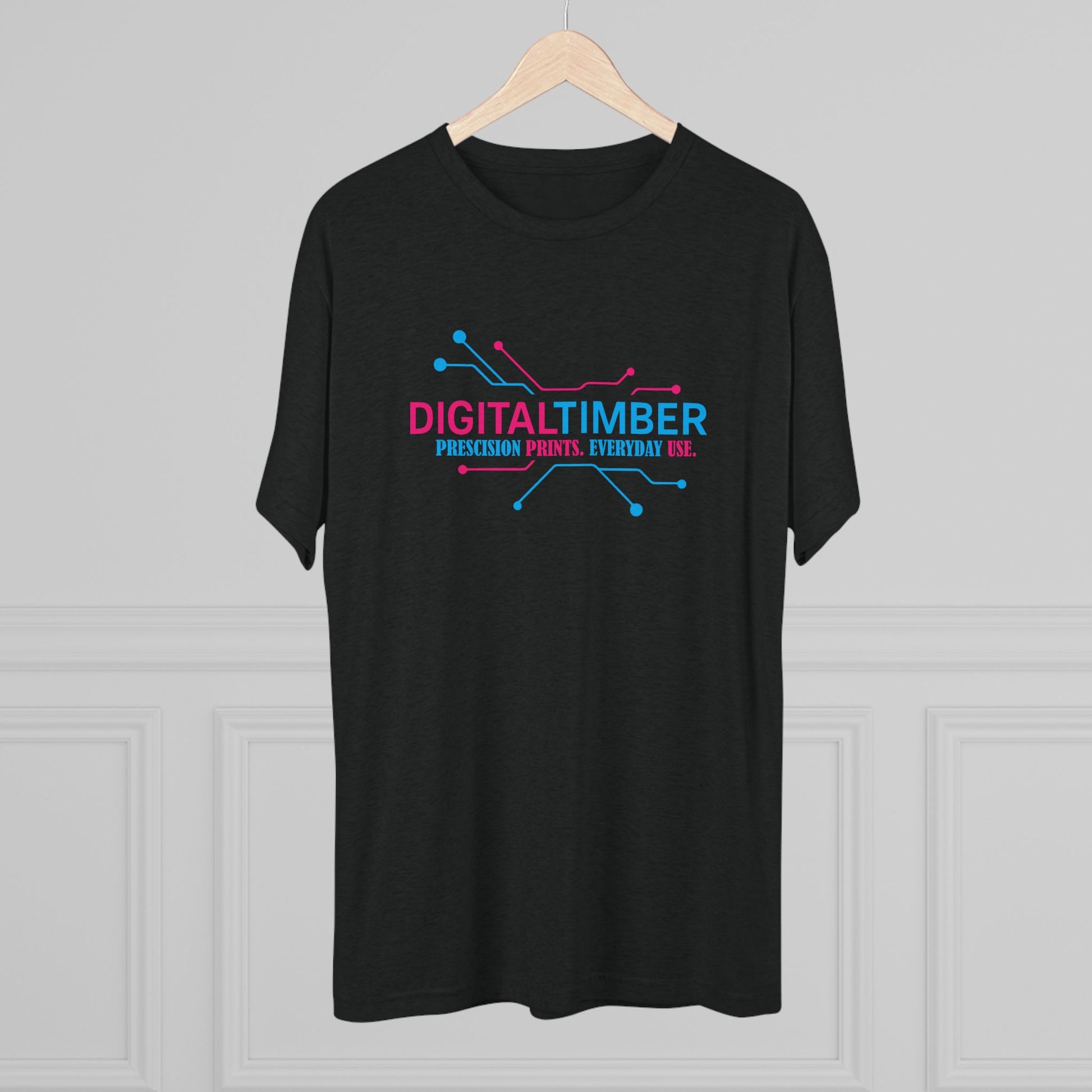 Vintage black t-shirt with crossed tools logo and bold DigitalTimber text, soft tri-blend shop tee