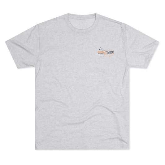 Heather gray t-shirt featuring DT tree circuit logo on back and small chest logo by DigitalTimber