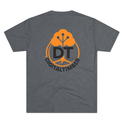 Heather gray t-shirt featuring DT tree circuit logo on back and small chest logo by DigitalTimber