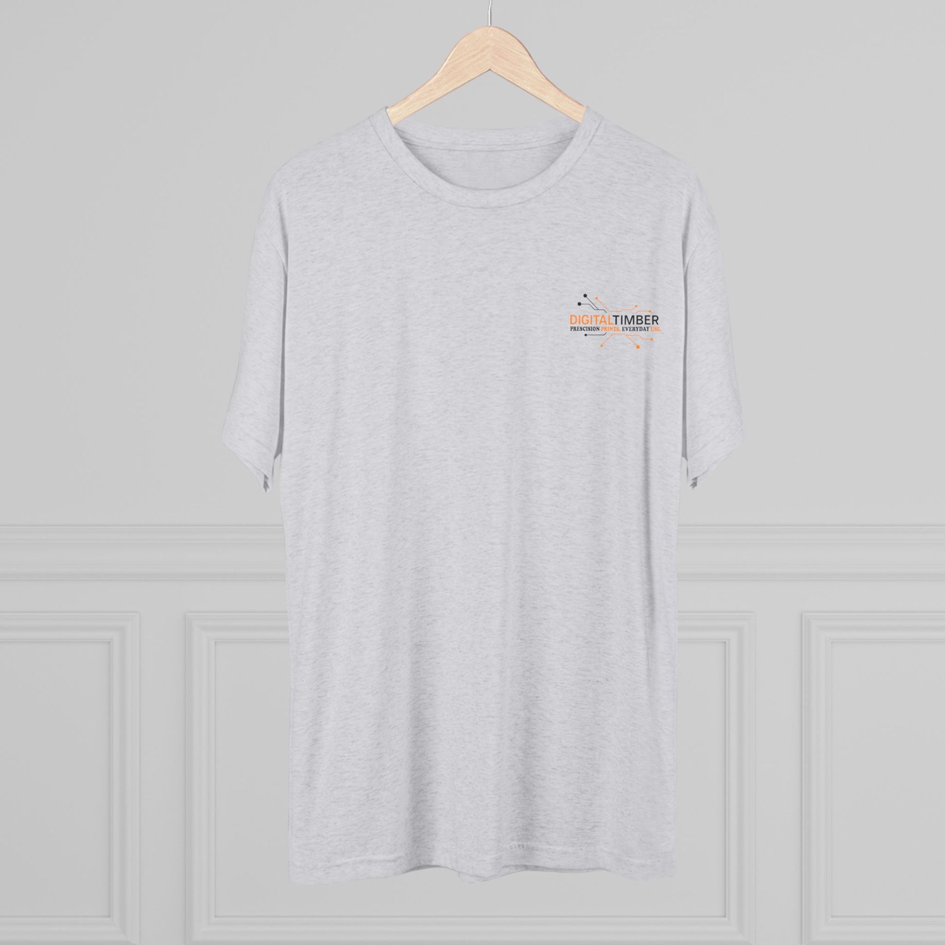 Heather gray t-shirt featuring DT tree circuit logo on back and small chest logo by DigitalTimber