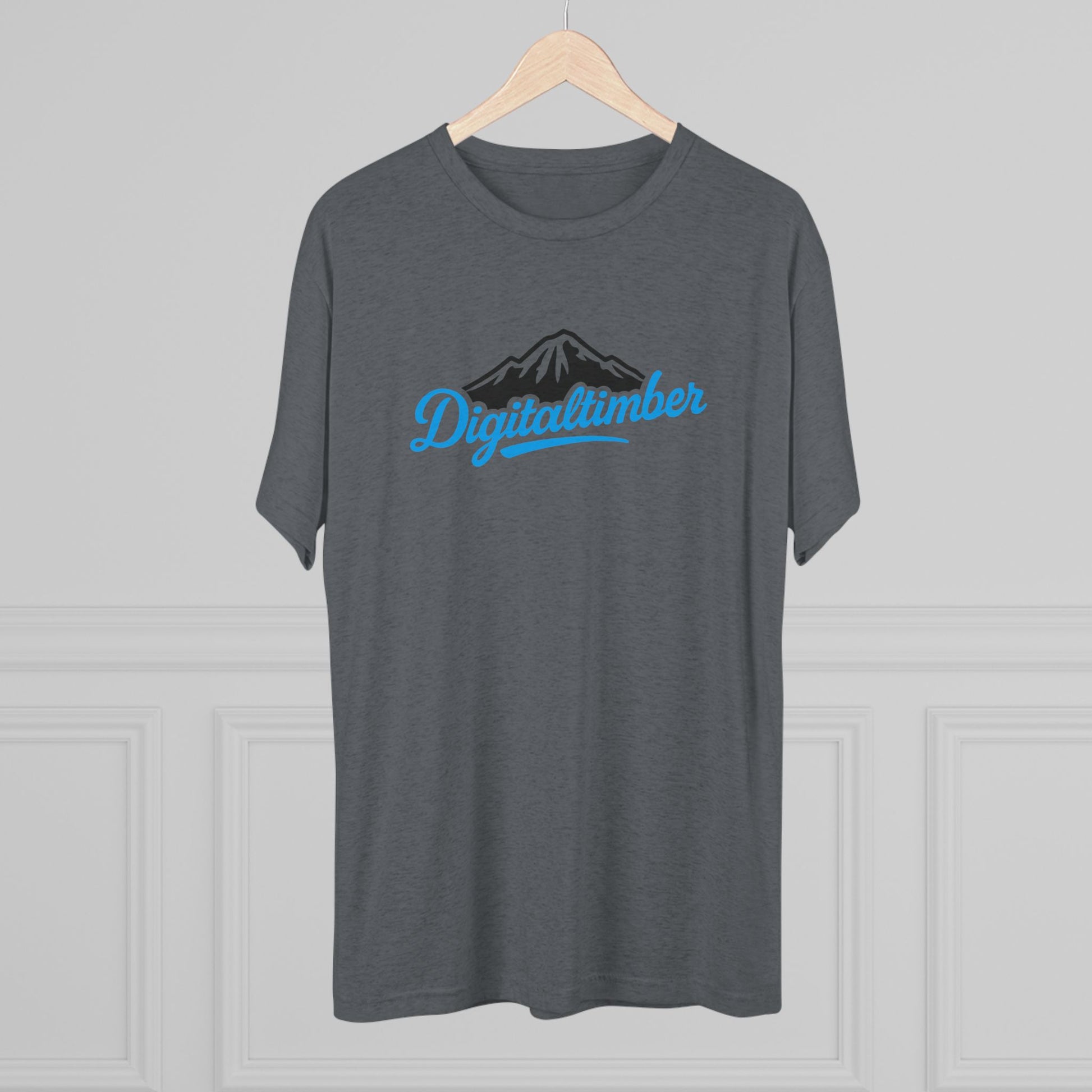 Heather gray t-shirt with bold orange and black DigitalTimber logo centered on front, classic fit