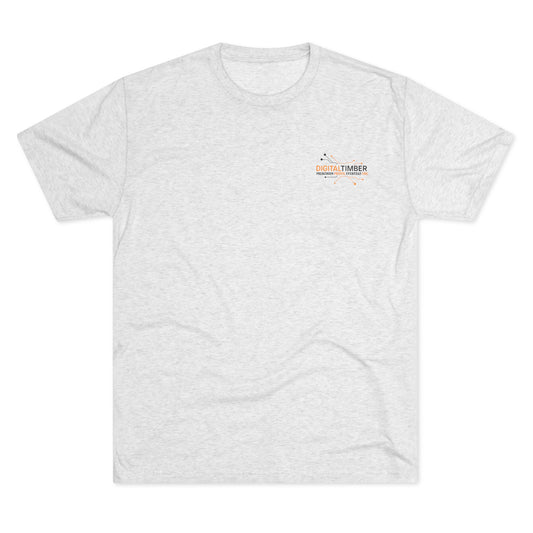 Heather gray t-shirt featuring DT tree circuit logo on back and small chest logo by DigitalTimber